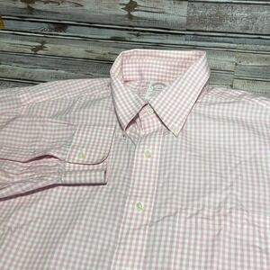 Brooks Brothers Gingham Dress Shirt‎ Long Sleeve Pink Mens Size 17-34 See Pics